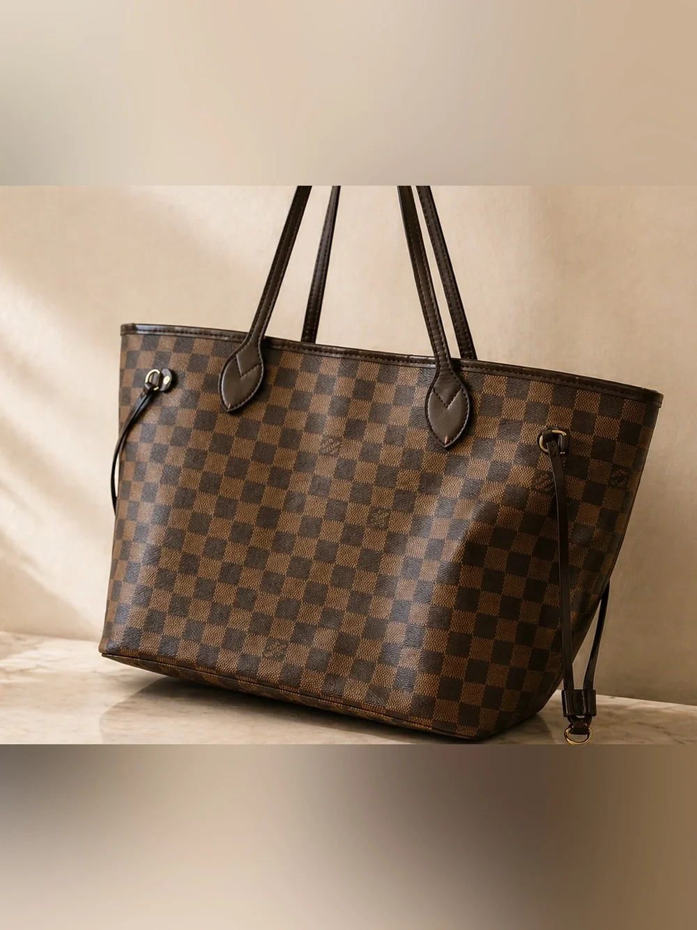 AUTHENTIC Louis Vuitton Brown Damier Ebene Canvas MM Neverfull Tote - Picture 1 of 9